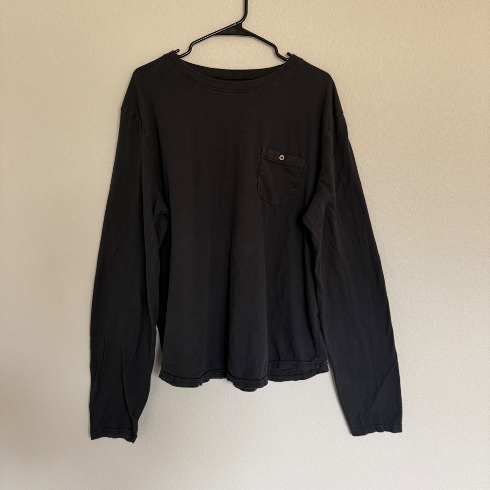 Pact Mens Long Sleeve Pocket T-Shirt Organic Cotton Linen Black Minimal Casual